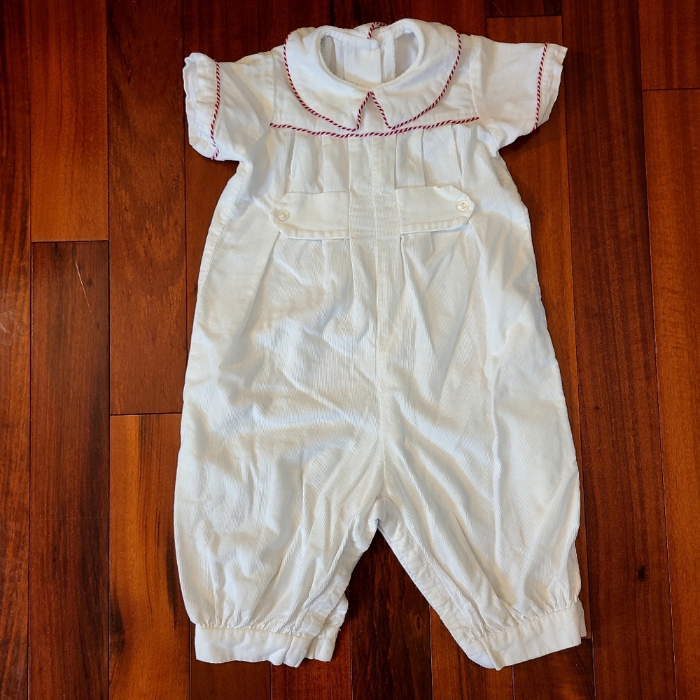 White Kids Romper with Red Accents Cottage 24 Mths 100%Cotton Festive Playful